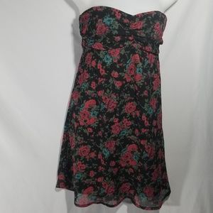 Strapless Red & Black Floral Fire LA Dress Size M